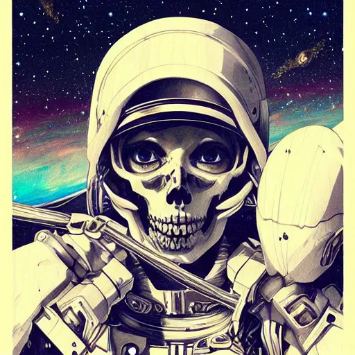 Prompt: anime manga skull portrait young woman skeleton, astronaut space, nature, intricate, elegant, highly detailed, digital art, ffffound, art by JC Leyendecker and sachin teng