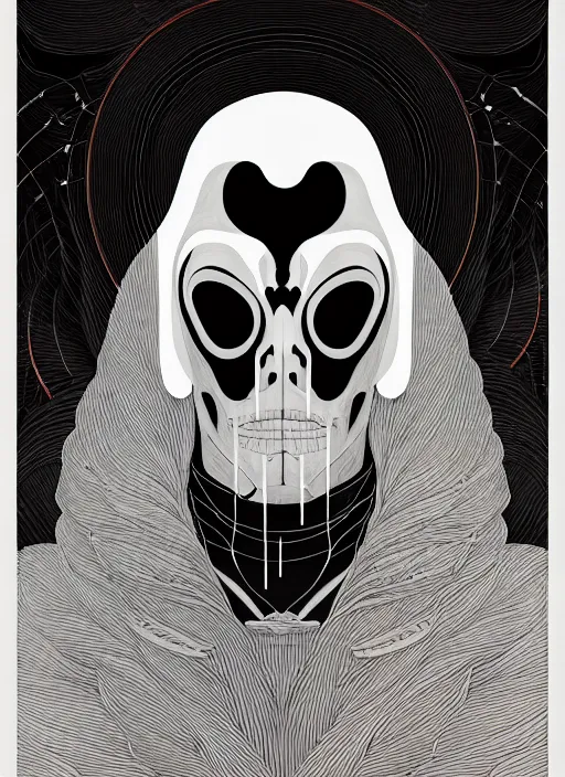 Image similar to portrait of grim reaper, artstation winner by victo ngai, kilian eng and by jake parker, by conrad roset, black and white color lines, winning award masterpiece, fantastically gaudy, aesthetic octane render, 8 k hd resolution