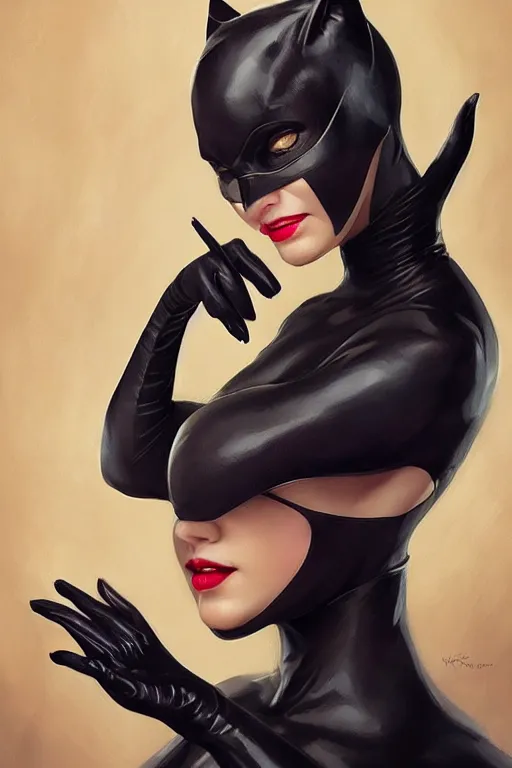 Prompt: beautiful aesthetic portrait of Catwoman by wlop and Julia Razumova, headshot, deviantArt, trending on artstation, artstation HQ