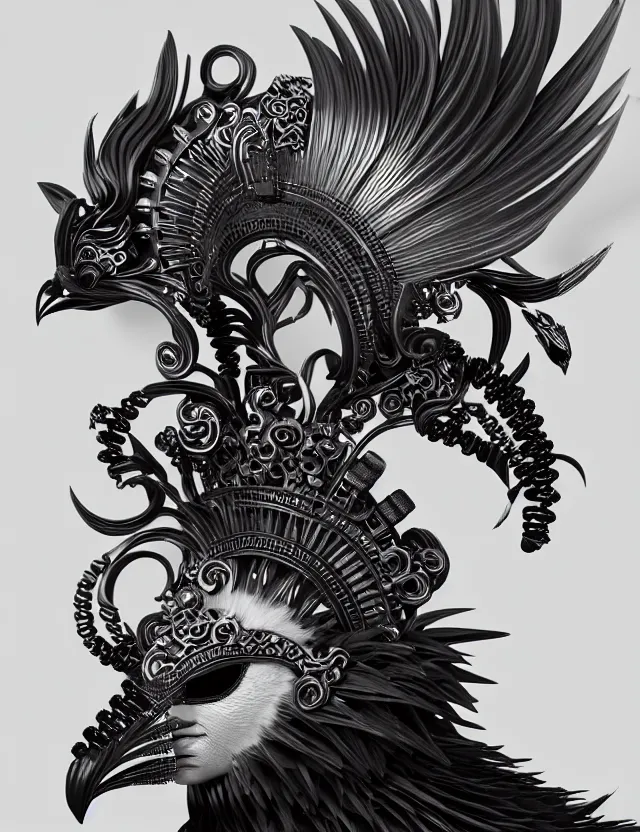 Image similar to 3 d goddess close - up profile portrait punk with mohawk with ram skull. beautiful intricately detailed japanese crow kitsune mask and clasical japanese kimono. betta fish, jellyfish phoenix, bio luminescent, plasma, ice, water, wind, creature, artwork by tooth wu and wlop and beeple and greg rutkowski