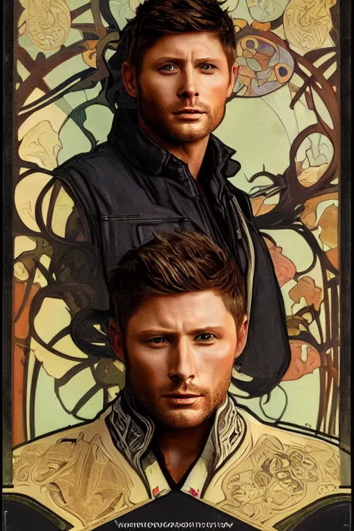 Prompt: a detailed matte portrait of an jensen ackles dressed as has solo, masterpiece, 8 k, art by alphonse mucha and greg rutkowski