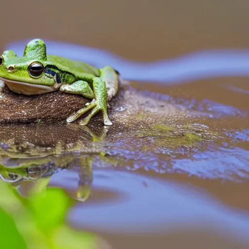 Prompt: Beautiful Amazing Portrait Photograph of a frog in a swamp
