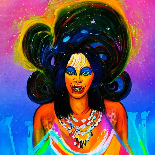 Image similar to a beautiful messy painting of the goddess of Funk.