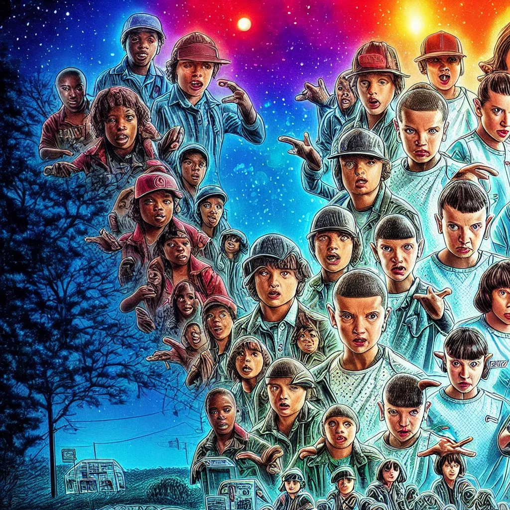 prompthunt: Stranger Things Season 5 Poster, high resolution, hyper  detailed, intricate, photorealistic, all cast members, netfilx !n-9