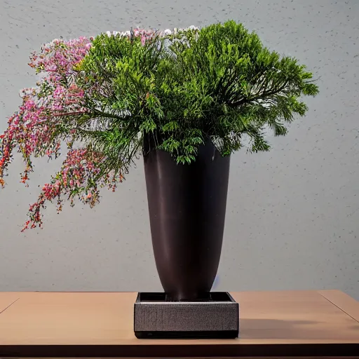 Image similar to a photo of 8k Ikebana in flower vase, ultra wide angle, sony a7r3, ultra detail, photorealistic, in simple background