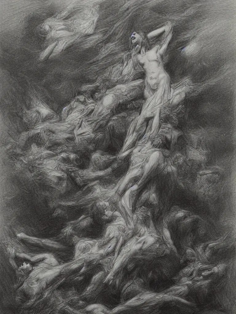 Prompt: purification, charcoal detailed drawing, Greg Rutkoski style, Gustave Dore style,