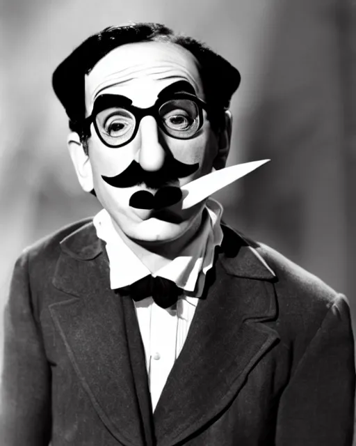 Image similar to Groucho Marx wearing a batman costume, high quality, high detail, 4k