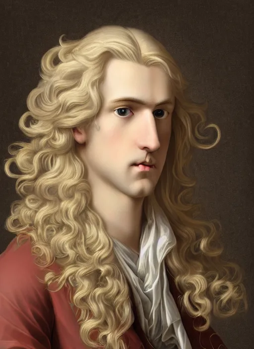 Image similar to portrait of a blond handsome man with long hair in baroque art, anime inspired, High Res 8K,hyperdetailed