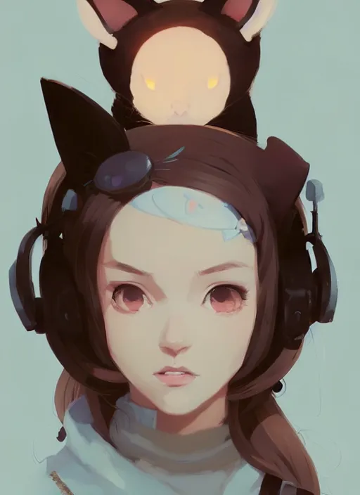 Image similar to portrait of cute catgirl with cat ears, by atey ghailan, by greg rutkowski, by greg tocchini, by james gilleard, by joe gb fenton, by in kaethe butcher, dynamic lighting, gradient light blue, brown, blonde cream and white color in scheme, grunge aesthetic