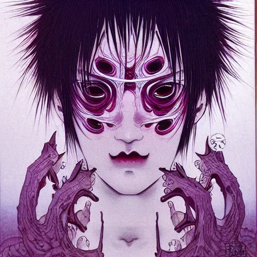 Image similar to prompt : portrait of muse soft light painted by takato yamamoto, purple rinnegan eyes, inspired by ninja anime, smooth face feature, intricate oil painting, high detail, sharp high detail, manga and anime