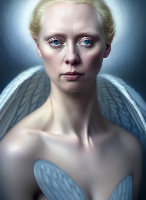 Image similar to gwendoline christie as an angel, aesthetic, fine art, intricate, elegant, highly detailed, realistic hair, centered, digital painting, art station, conceptual art, soft, sharp focus, illustration, artwork, artgerm, tomasz alen kopera, peter mohrbacher, donato giancola, wlop, boris vallejo