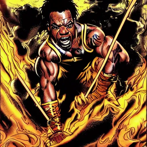 Image similar to busta rhymes as sho'nuff from the last dragon, vector image, comic books style, very detailed by jim lee,