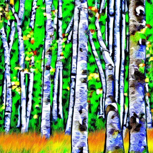 Prompt: bongo and birches, digital art