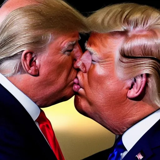 Prompt: joe Biden and Donald Trump kissing each other passionately