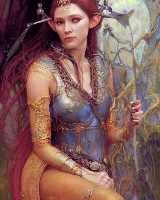 Image similar to a beautiful elf queen, oil painting, by Edgar Maxence and Ross Tran and Michael Whelan