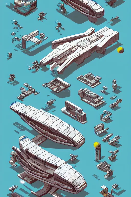 Image similar to space ship isometric design, pixel art, sprite sheet, game resources, futuristic van by josan gonzalez, victor calleja