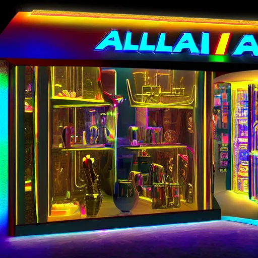 Image similar to alien shop, futuristic, holographic