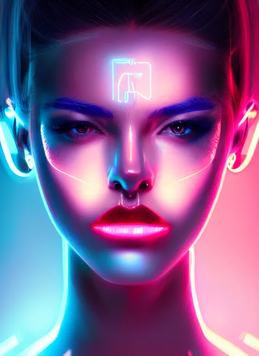 Prompt: portrait of female humanoid in transparent acrylic fashion wear, intricate, elegant, cyber neon lights, highly detailed, digital photography, artstation, glamor pose, concept art, smooth, sharp focus, art by artgerm and greg rutkowski
