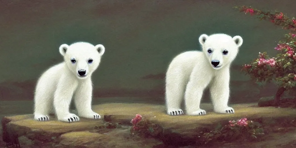 Image similar to 3 d littlest pet polar bear, aurora, snow, master painter and art style of noel coypel, art of emile eisman - semenowsky, art of edouard bisson