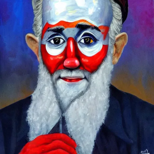 Image similar to george bush wearing tinfoil hat painting osama bin laden clown