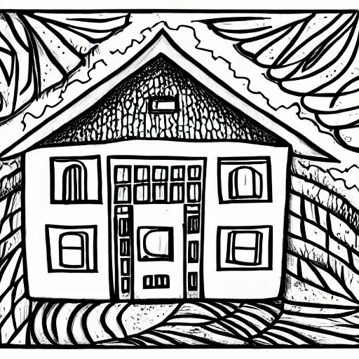 Prompt: a drawing of a house in the style of jim woodring