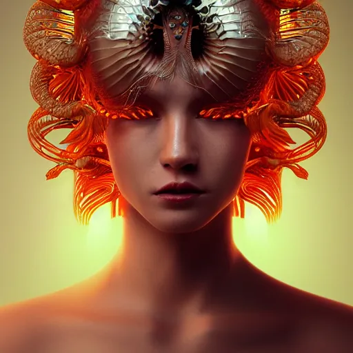 Image similar to goddess portrait. jellyfish phoenix head. intricate artwork by Tooth Wu and wlop and beeple. octane render, trending on artstation, greg rutkowski very coherent symmetrical artwork. cinematic, hyper realism, high detail, octane render, 8k