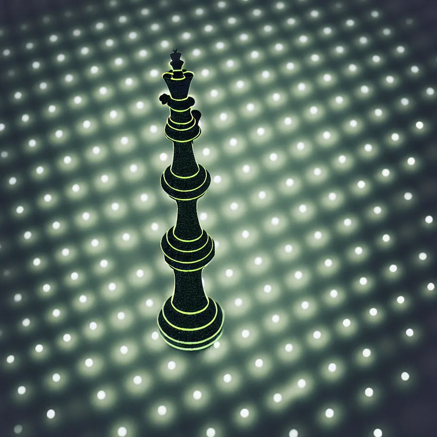 Image similar to vintage instamatic photo of a queen chess piece made of lights, bio mechanical, puddles, isometric 3 d, smooth 3 d illustration, cinematic matte painting, volumetric lighting,