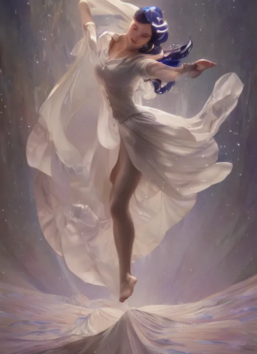 Image similar to snow white, white splash aura in motion, floating pieces, painted art by tsuyoshi nagano, greg rutkowski, artgerm, alphonse mucha, spike painting