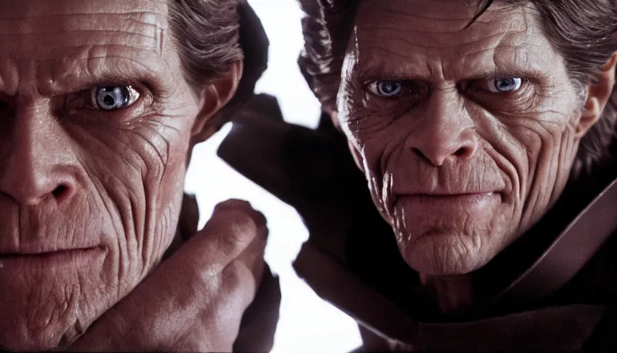 Image similar to Willem Dafoe as a Sith Lord, cinematic lighting, close-up, cinematography