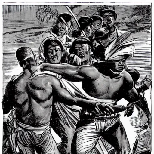 Prompt: a scene of the 1899 philippine-american conflict, comic art by john buscema