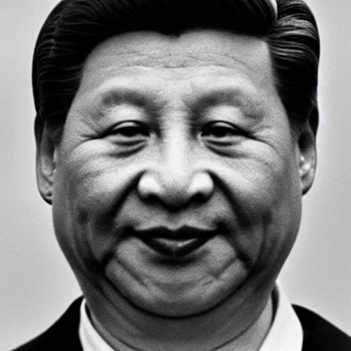 Image similar to photo of Xi Jinping by Diane Arbus, extreme closeup, black and white, high contrast, Rolleiflex, 55mm f/4 lens