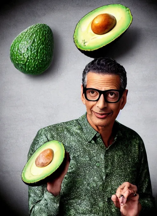 Image similar to jeff goldblum hidden in an avocado