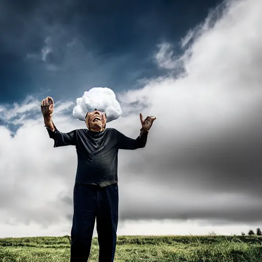 Image similar to portrait of an elderly man screaming at a cloud, ☁, canon eos r 3, f / 1. 4, iso 2 0 0, 1 / 1 6 0 s, 8 k, raw, unedited, symmetrical balance, wide angle