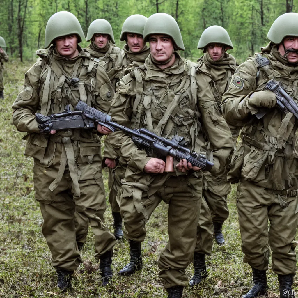 Image similar to soviet spetsnaz soldiers with mushrooms instead of helmets, retro, very detailed, 4 k, professional photography