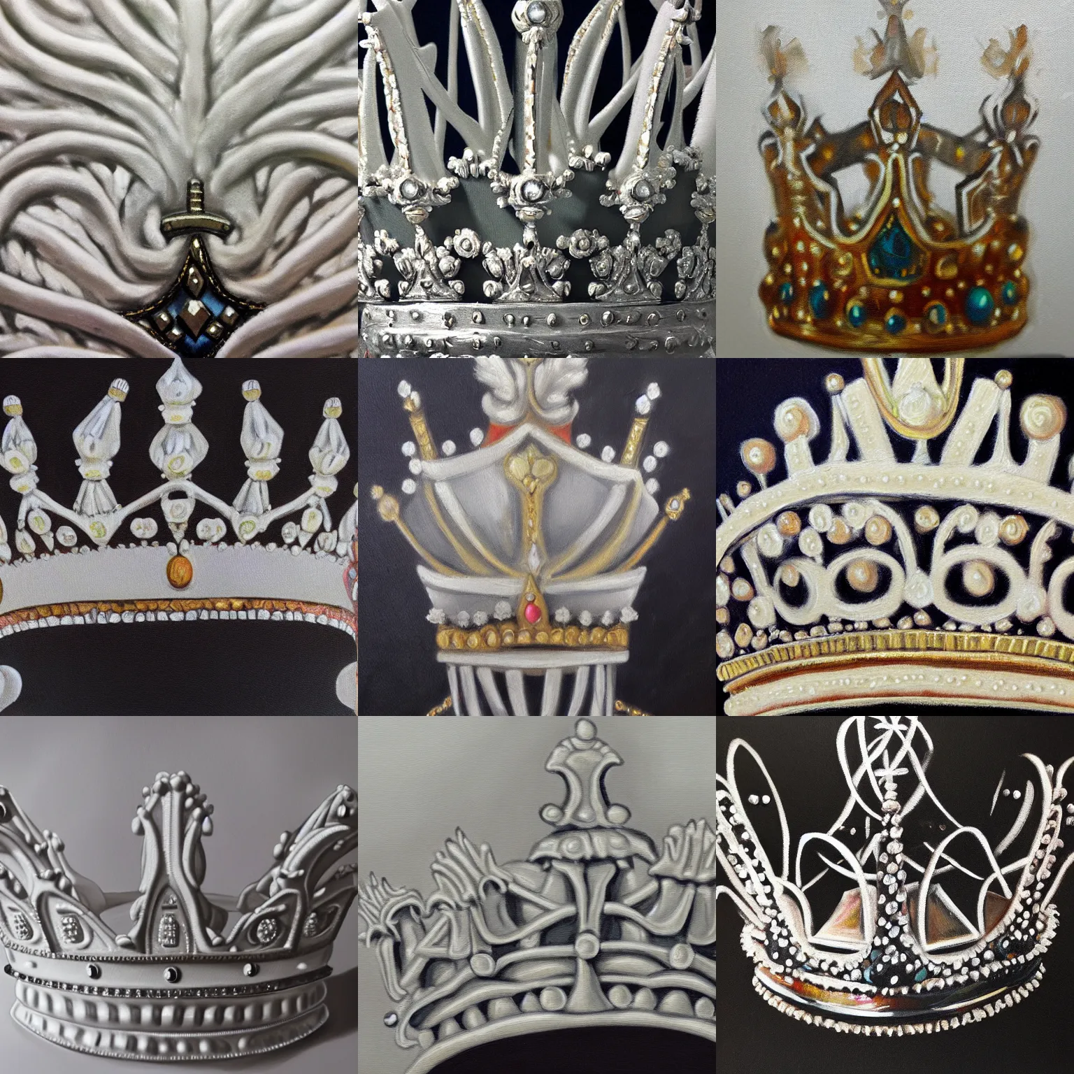 Prompt: closeup of an albino crown, high contrast, oil paint, extremely detailed