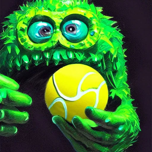 Image similar to a tennis ball monster, digital art, fantasy, magic, trending on artstation, ultra detailed, professional illustration by Basil Gogos