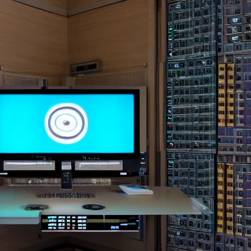 Prompt: A giant computer with Aphex Twin logo, Aphex Twin Logo on Computer Screen,by Emiliano Ponzi, by Chris Ware, neogeo, criterion collection, concept art, hyper realism, unreal engine