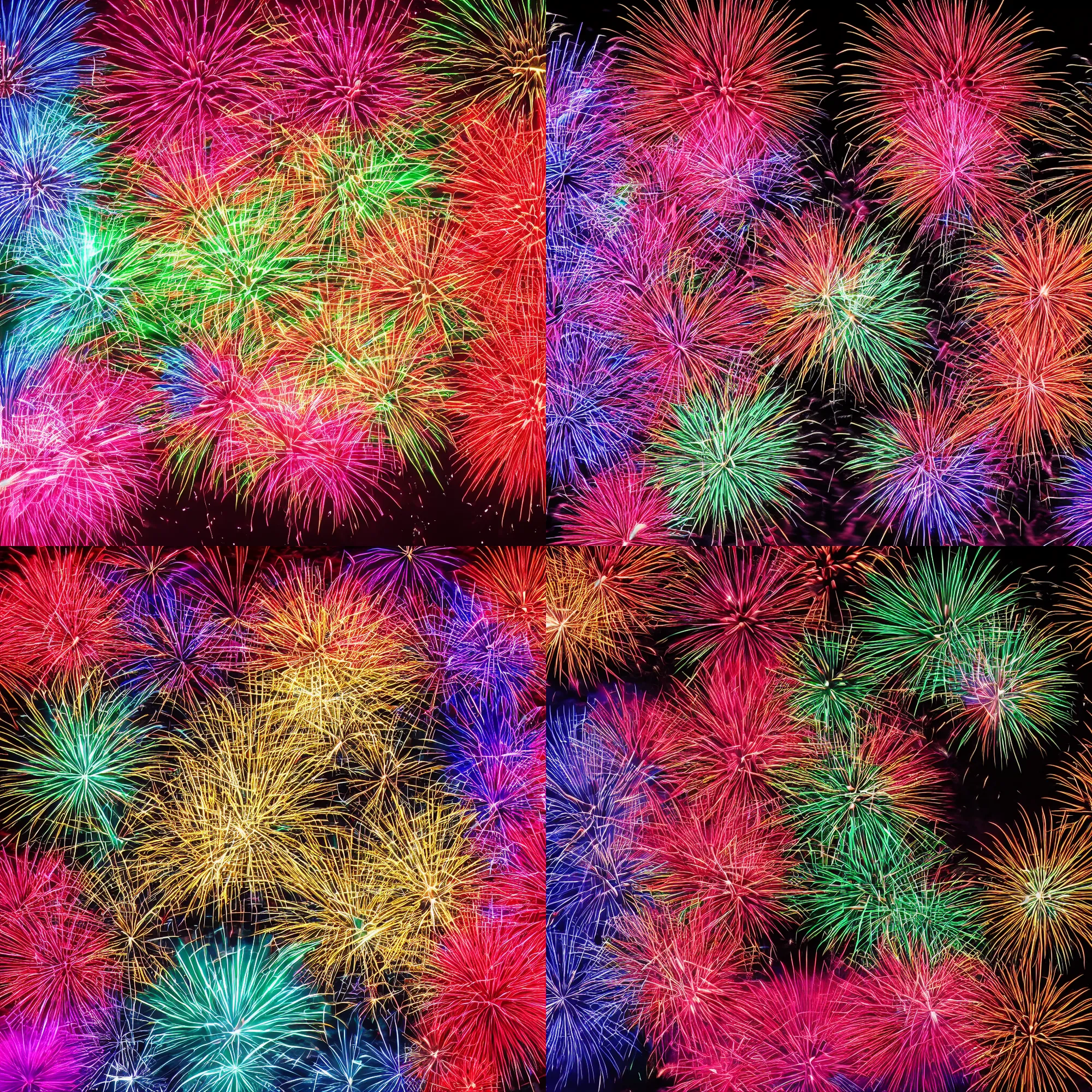 Prompt: fireworks in many different colors, 4k detailed photography