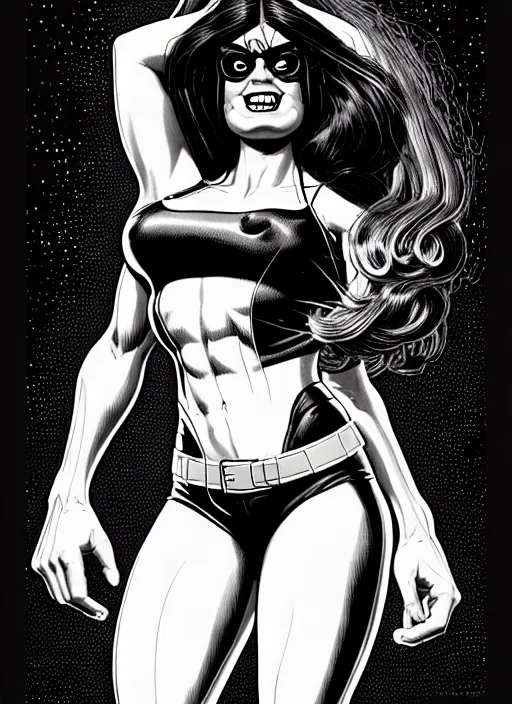 Prompt: cute she - hulk, extremely detailed, bold line art, by vincent di fate and joe fenton and artgerm, inking, etching, screen print, masterpiece, trending on artstation, sharp, high contrast, hyper realistic, hd, 4 k, 8 k