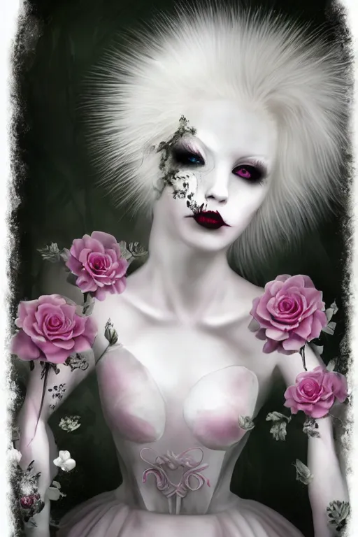 Image similar to vampire white fox, flowerpunk, painterly, by Natalie Shau