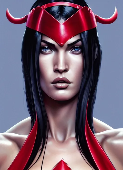 Prompt: symmetry!! gantz portrait of megan fox as elektra, unholy, intricate, highly detailed, dynamic lighting, digital art, digital painting, artstation, terence nielsen, sharp focus, illustration, art by artgerm and greg rutkowski and moebius, 8 k