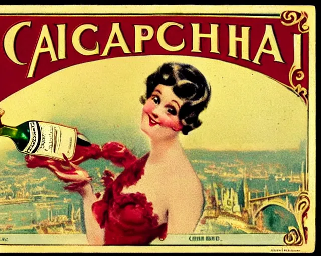 Image similar to vintage, champagne. can can, french, realistic, cheerful, 1 9 0 2