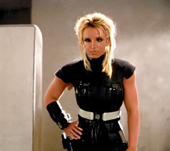 Image similar to a movie still of britney spears as a cuffed prisoner in the movie star wars