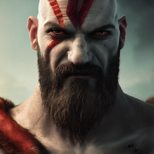 Image similar to portrait of kratos, intricate artwork, concept art, octane render, deviantart, cinematic, key art, hyperrealism, iridescent accents, portrait photograph, nikon 3 5 mm, photograph by greg rutkowski