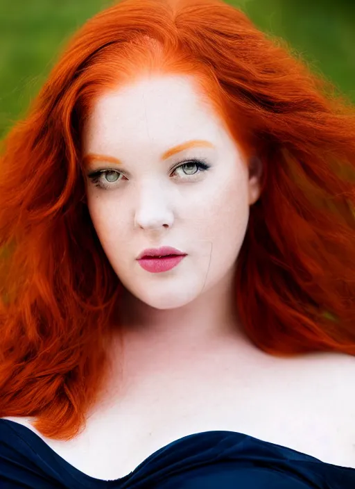 Image similar to Professional photography of a beautiful plus-size redhead model, portrait