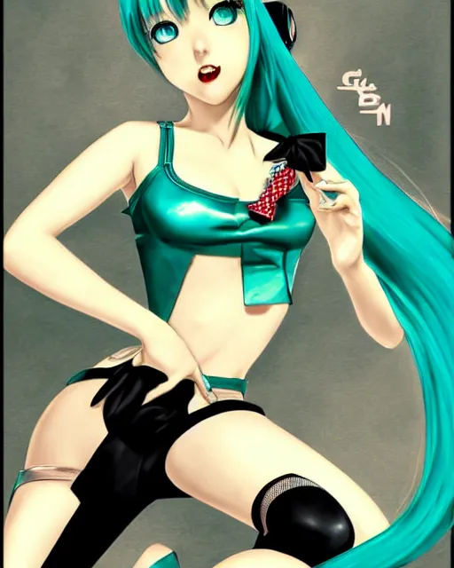 Image similar to Hatsune Miku by Gil Elvgren