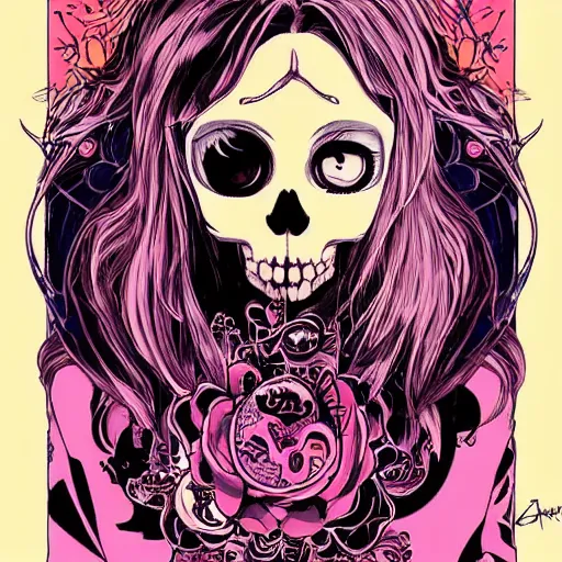 Image similar to anime manga skull portrait girl female skeleton illustration 80s vaporwave detailed patterns art Geof Darrow and Ashley wood and Ilya repin and alphonse mucha pop art nouveau