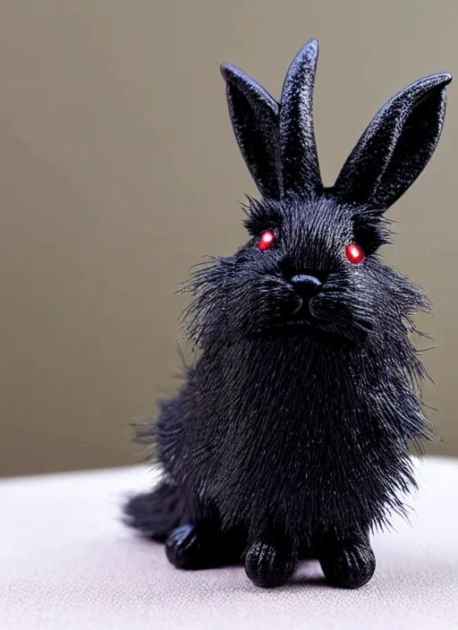 Prompt: 80mm resin detailed miniature of fluffy black devil rabbit, Product Introduction Photos, 4K, Full body, simple background