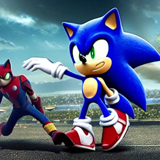 Prompt: sonic the hedgehog in 3d style starring in avengers 2012 movie