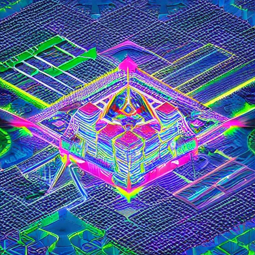 Prompt: an isometric cityscape photo shot from a helicopter trending on artstation 4 k neon colors intricate extremely detailed digital art by alex grey infinite wisdom sacred geometry